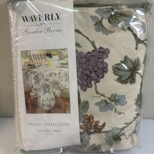 WAVERLY Garden Room CAROLINA GARDENS Fabric Tablecloth Round 70" Grape Vines NEW